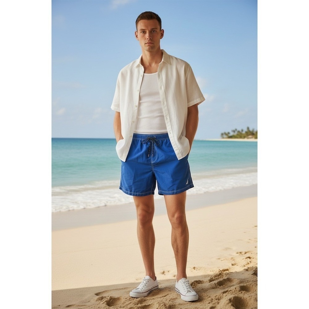 Nautica Men's Swim Trunks Board Shorts Blue Drawstring Mesh XL resort vacation